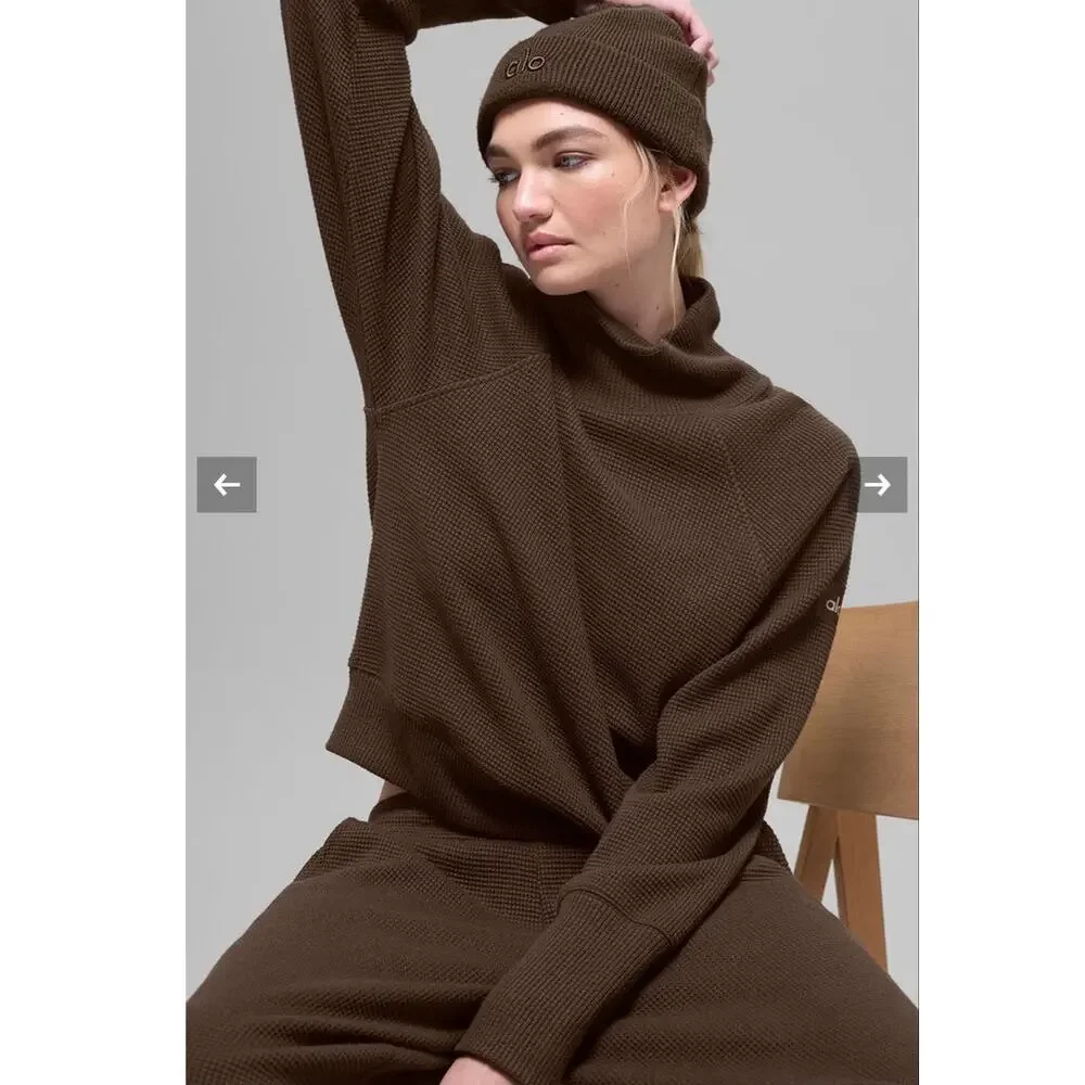Alo Women XXS Waffle Weekend Escape Mock Neck Long Sleeve Athleisure Comfortable